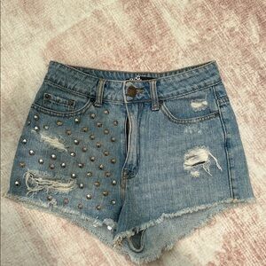 BDG Blue Distressed Jean Shorts with Silver Studs